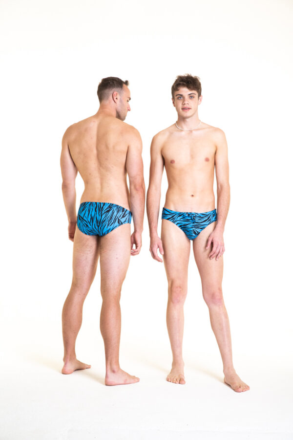Eco swim briefs with pouch bag in Le Tigre Blue – Moolman Swim